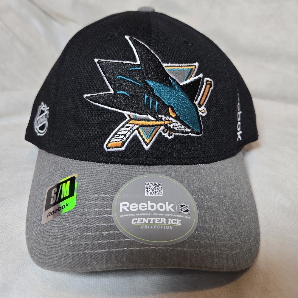 New Reebok San Jose Sharks Reebok NHL Center Ice Fitted Cap Hat Size: S/M L/XL